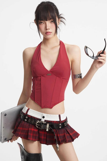 Puff Hem Sweet Plaid Mini Skirt