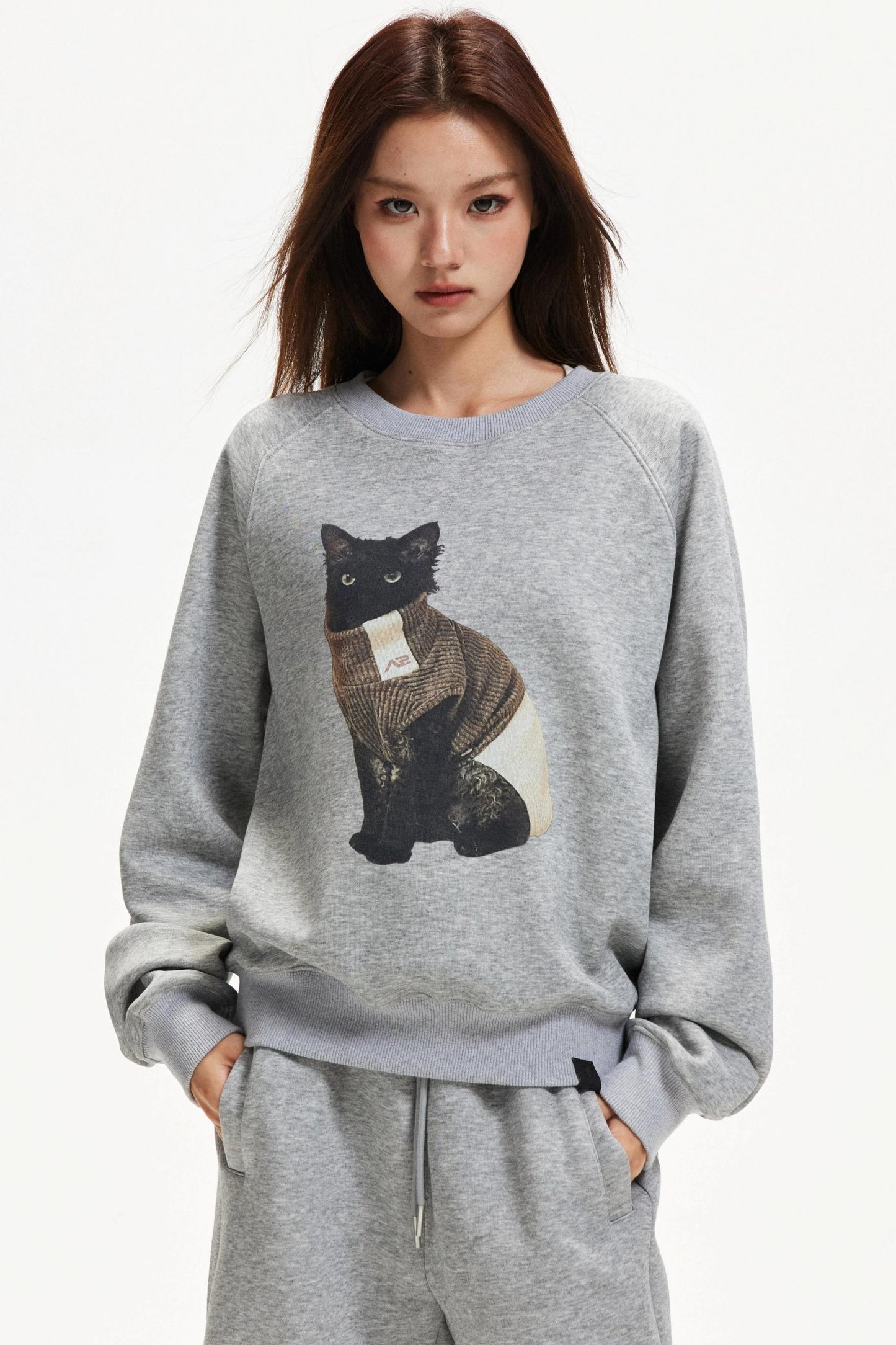 Kitten Print Raglan Sweater