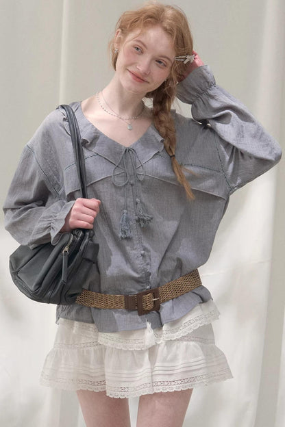 Ruffled V-Neck Shirt