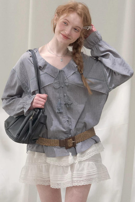 Ruffled V-Neck Shirt