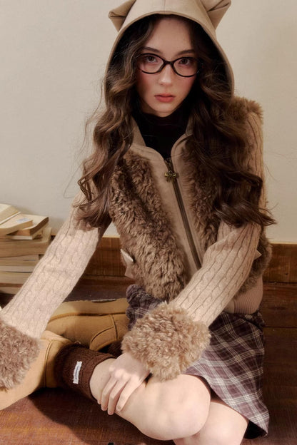 Eco-Friendly Fur Patchwork Jacket