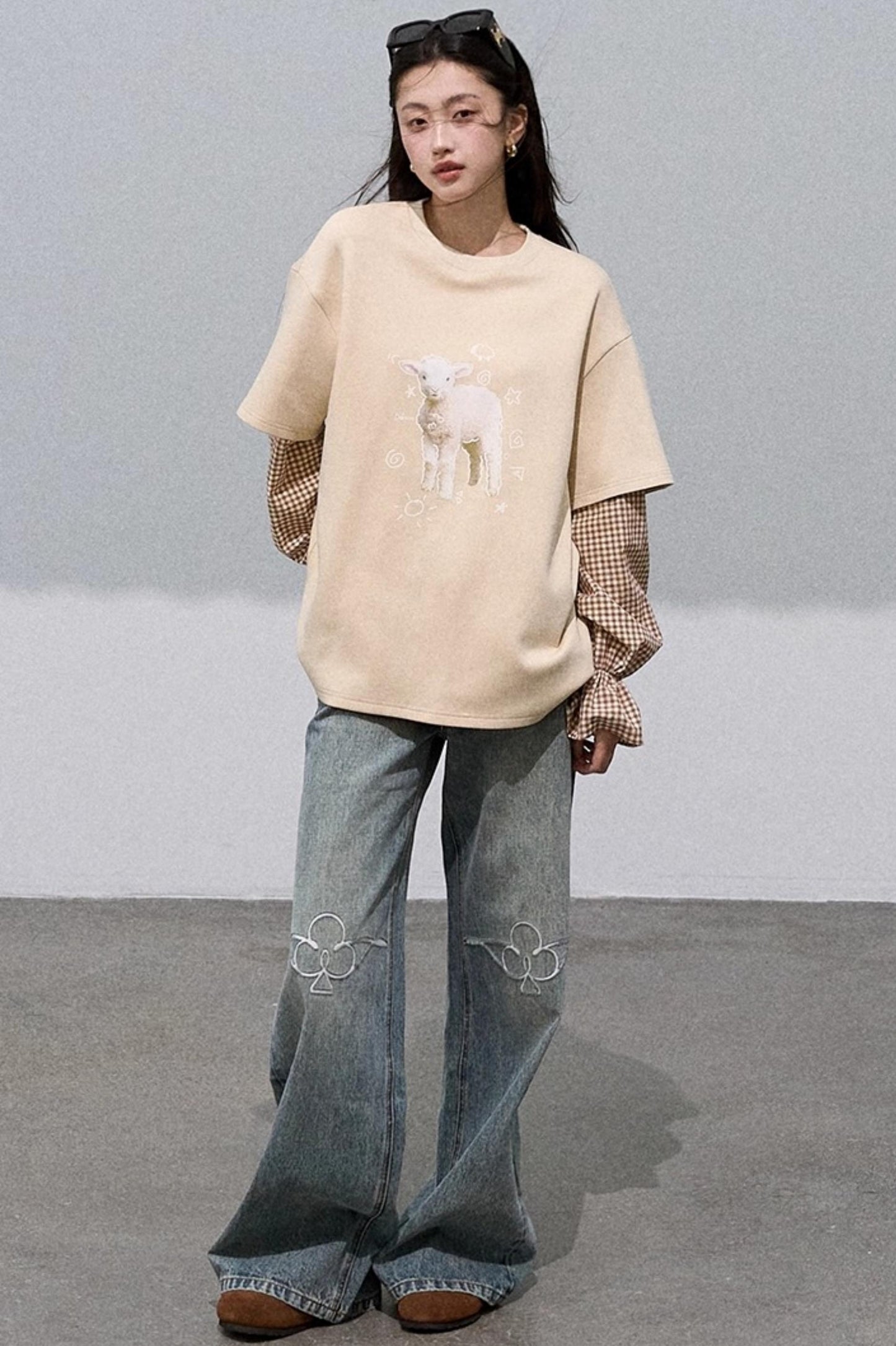 Vintage Burnt Flower Wide-Leg Jeans