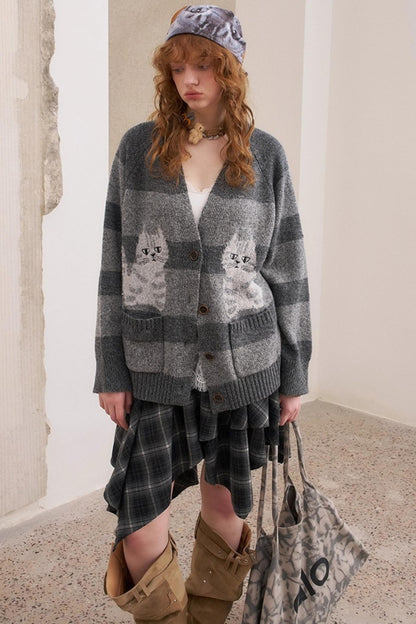 Symmetrical Striped Knitted Cardigan Jacket