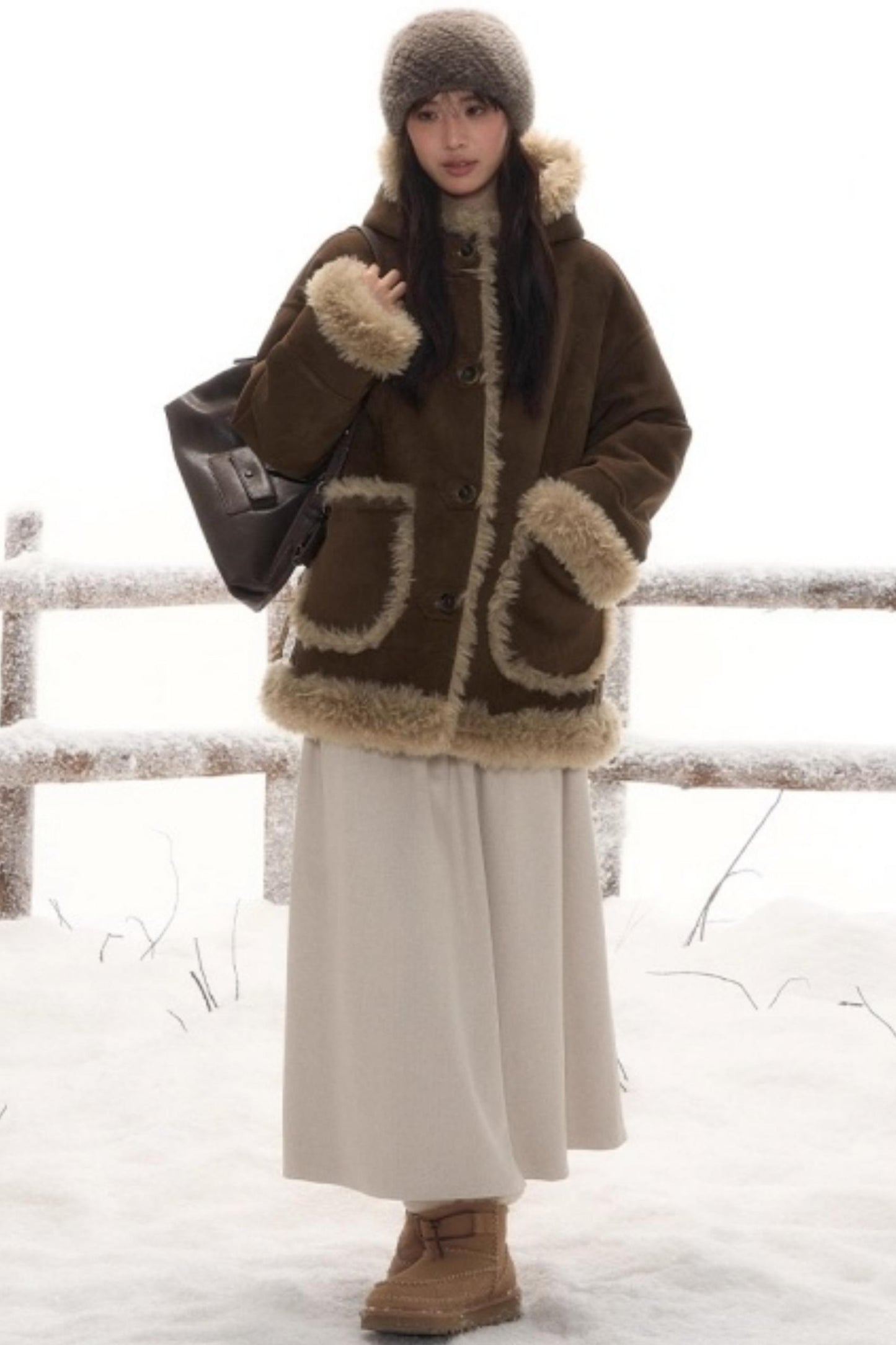 Reversible Hooded Suede Coat