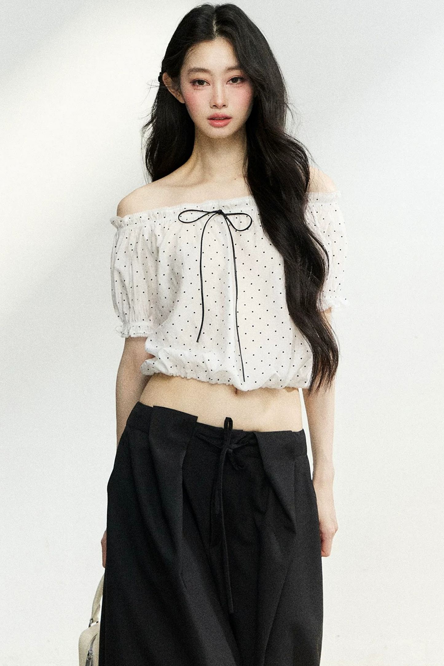 Polka Dot Bow Blouse and Pants Set-Up