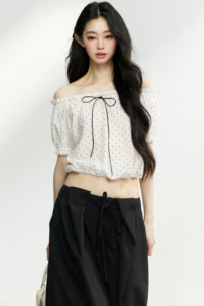 Polka Dot Bow Blouse and Pants Set-Up
