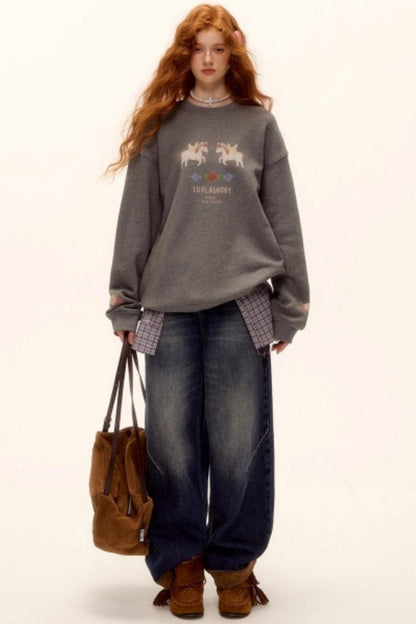 Suede Patchwork Denim Pants