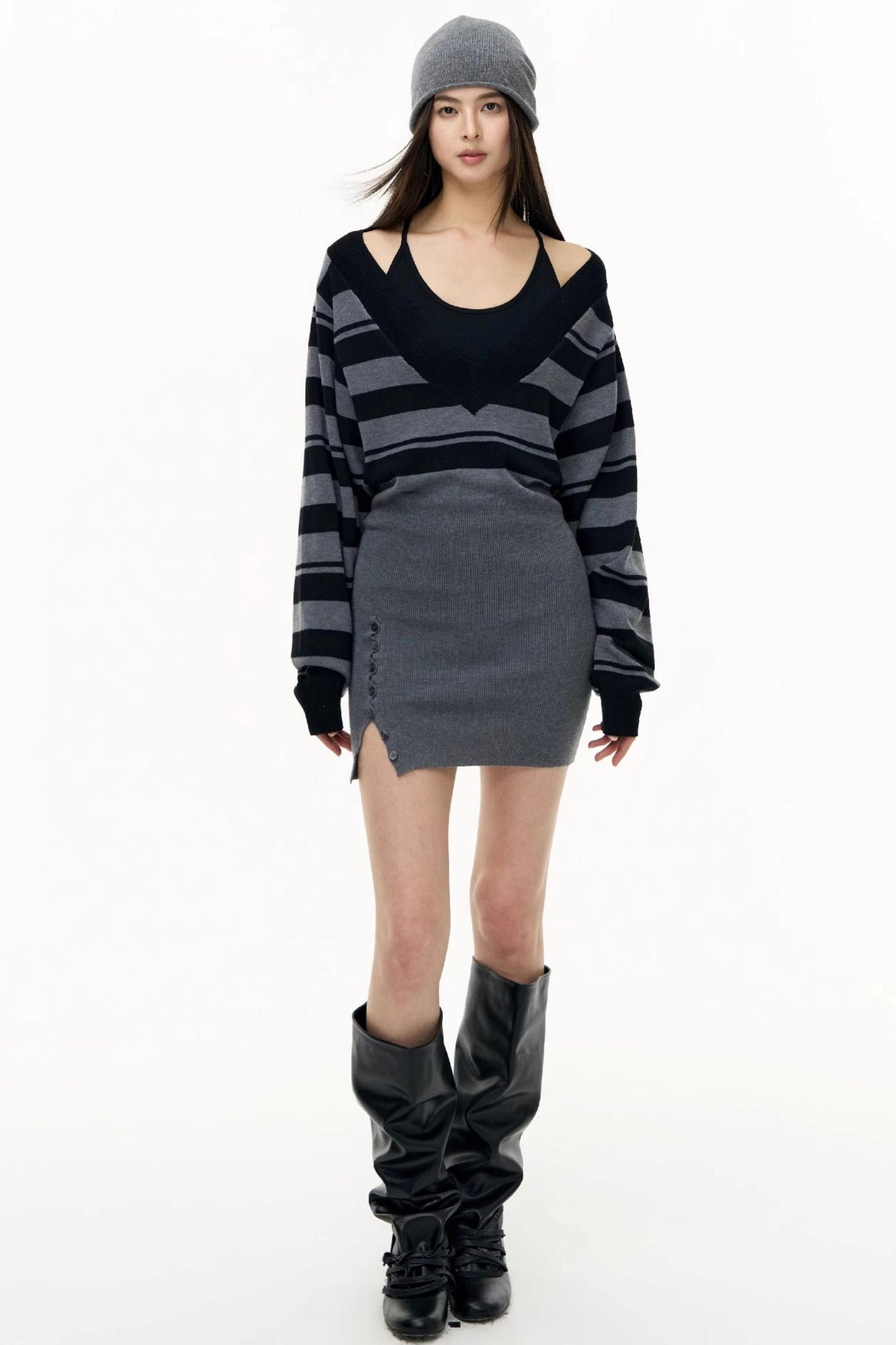 Striped Spliced Autumn Dress