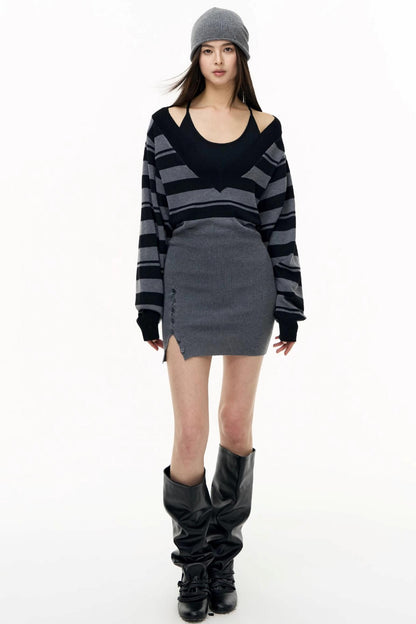 Striped Spliced Autumn Dress