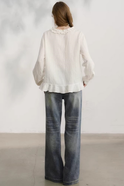 Striped Lace Sleeve Blouse