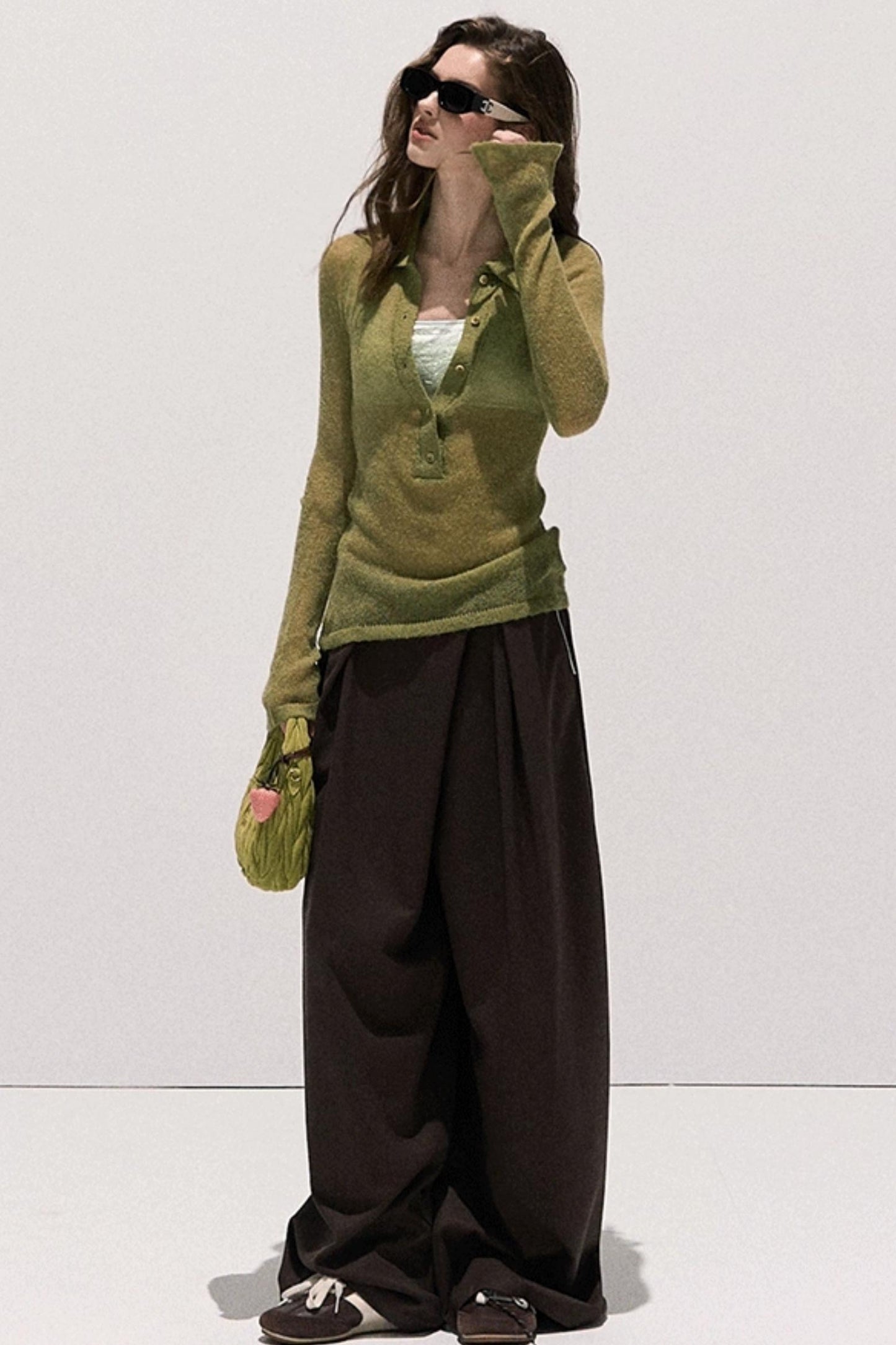 Tencel Wool Pleats Wide-Leg Pants