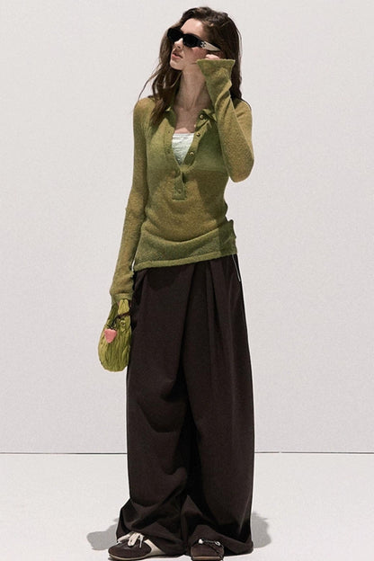 Tencel Wool Pleats Wide-Leg Pants