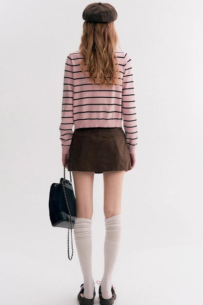 Striped Knit Suspender Cardigan & Top Set