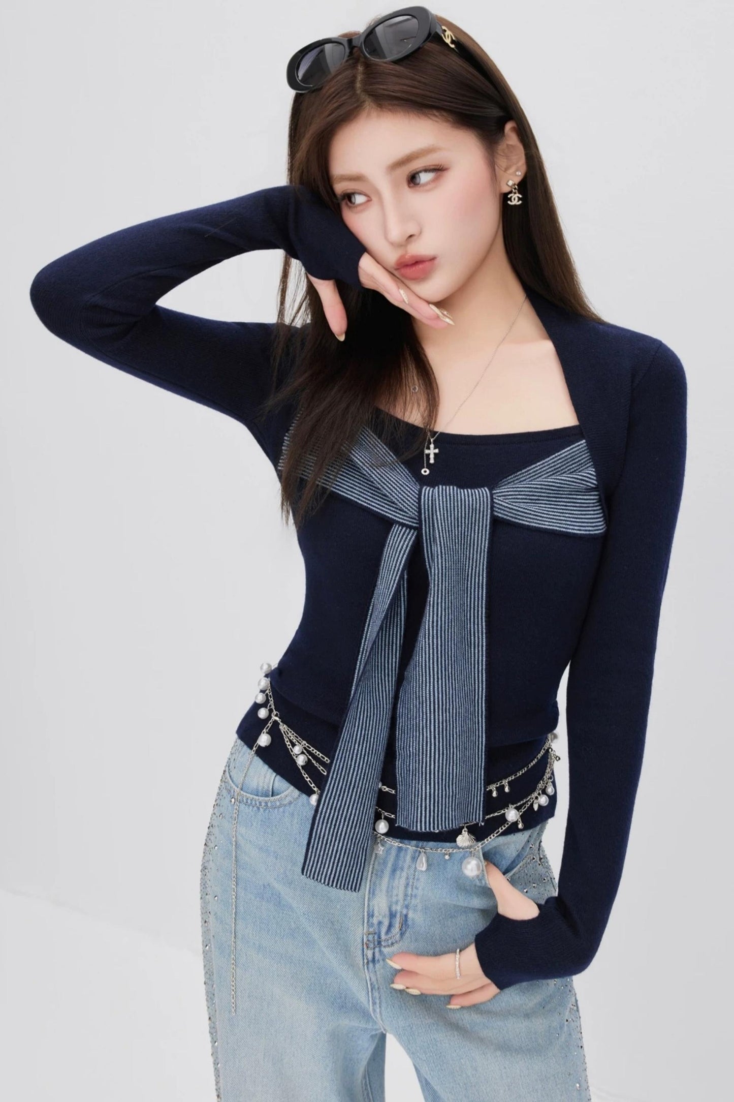 Faux Two-Piece Knit Top
