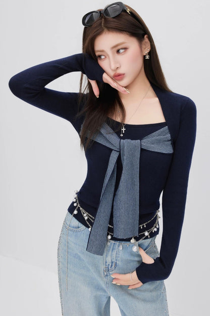Faux Two-Piece Knit Top