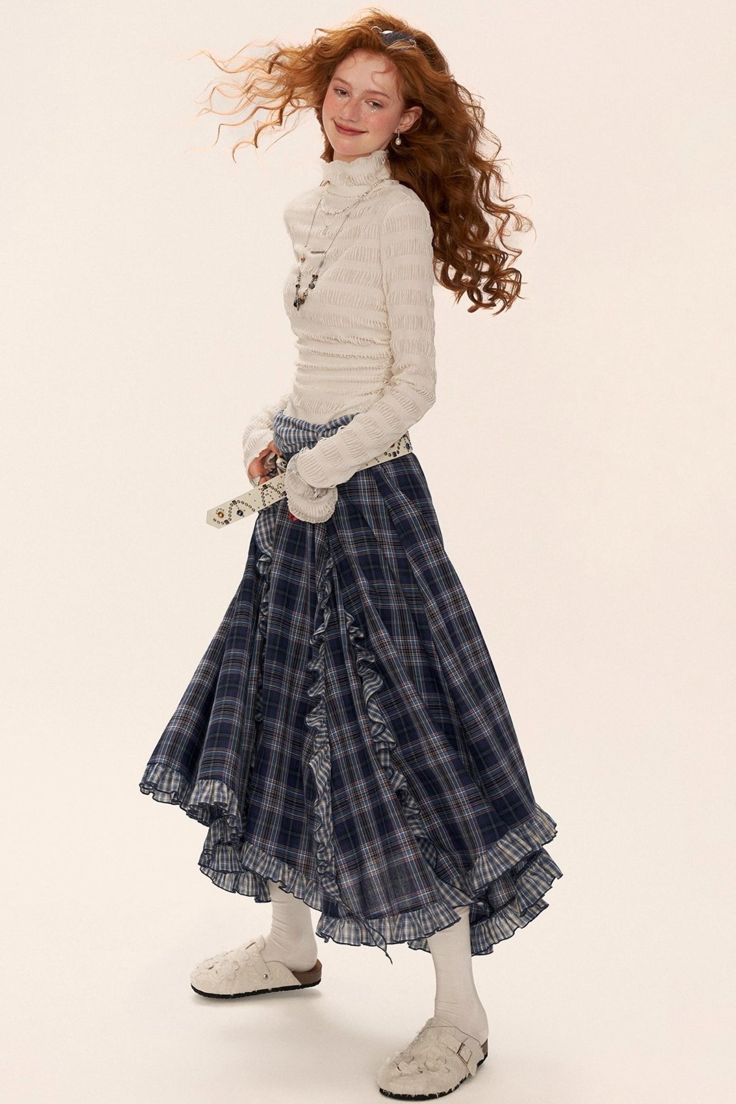 Spliced Plaid Long Skirt