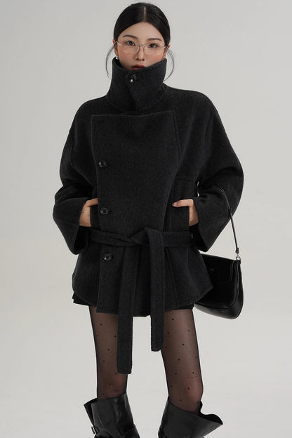 Elegant Woolen High-Waisted Coat
