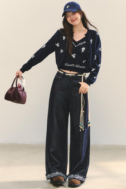 Knit Floral Cardigan Set-Up