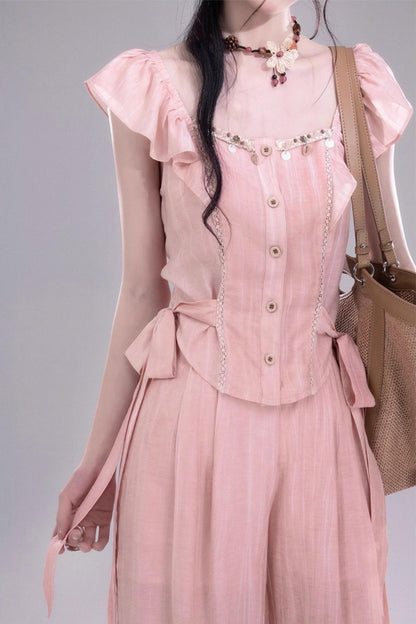 Blossom Breeze Ruffle Sleeve Tie Set-Up