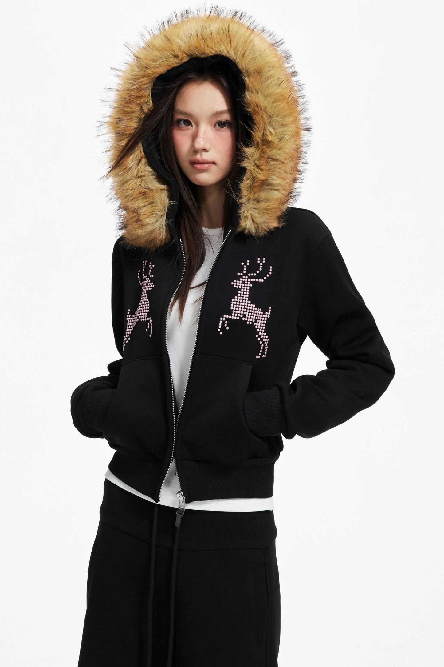 Diamond Deer Hooded Cardigan