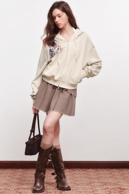 Luminous Kitten Print Hooded Jacket