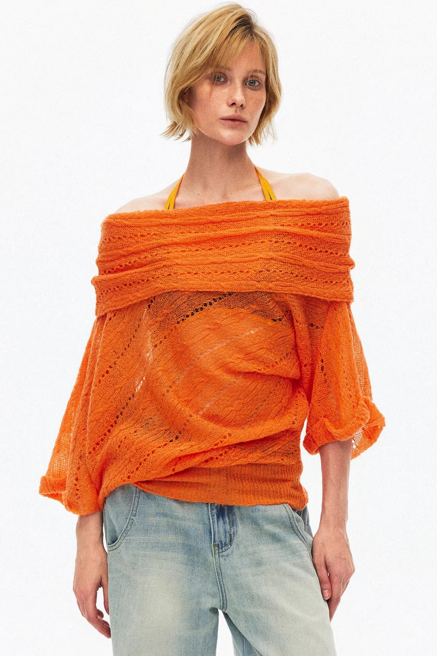 One-Shoulder Hollow Knit Sweater