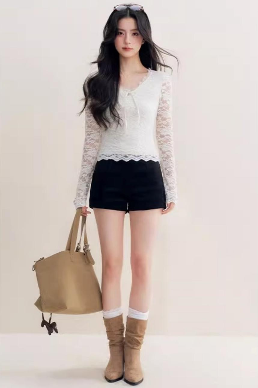 Romantic Fleece V-Neck Long Sleeve T-Shirt