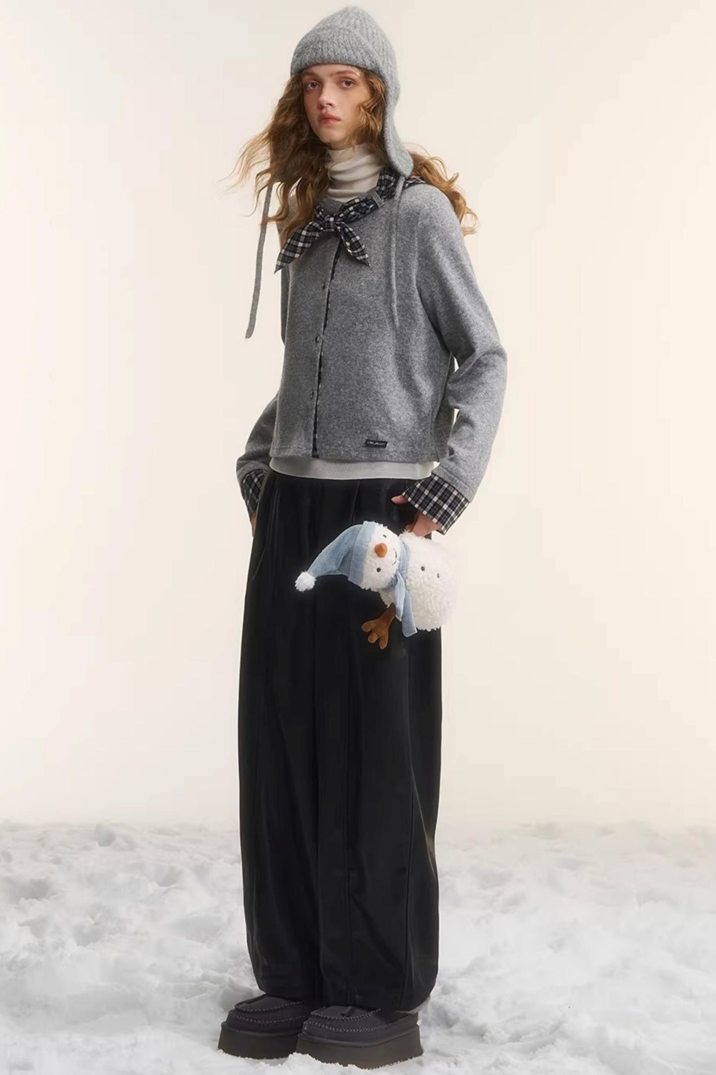 Wool Plaid Patchwork Cardigan