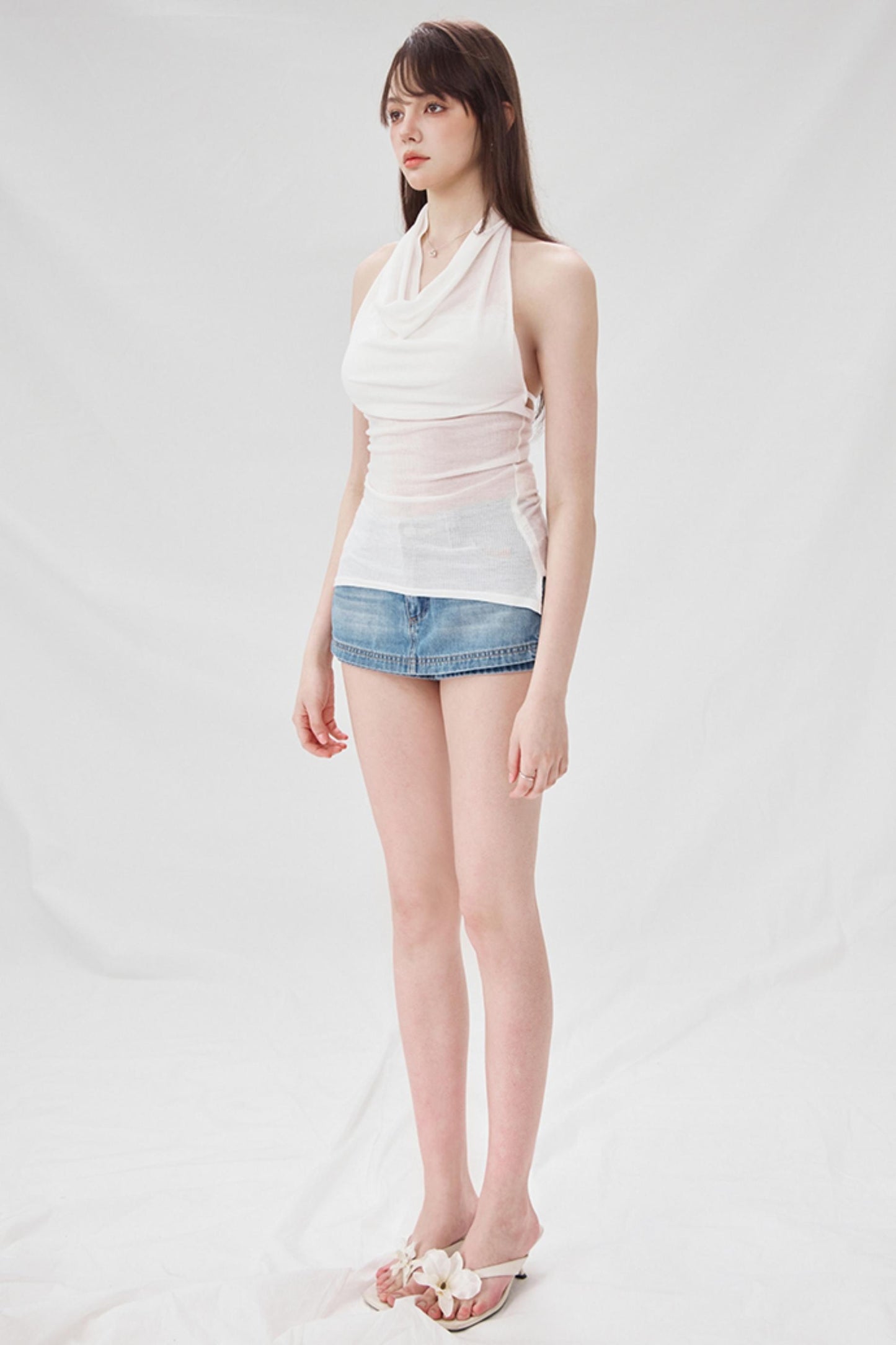 High-Waisted Denim A-Line Skirt