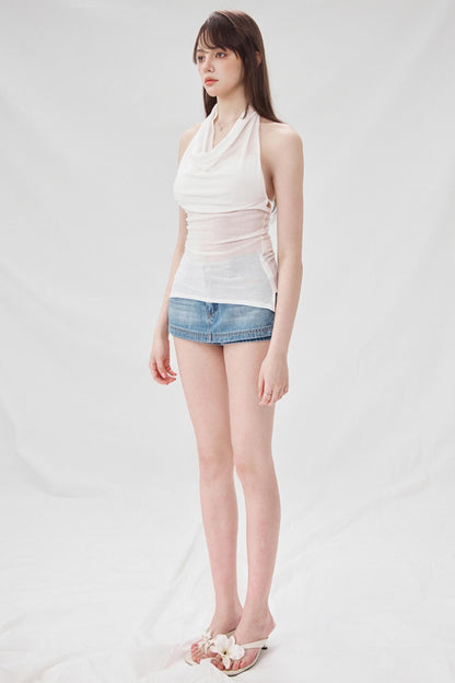 High-Waisted Denim A-Line Skirt