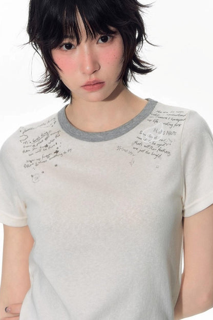 Original Patch Print Short Sleeve Summer Top