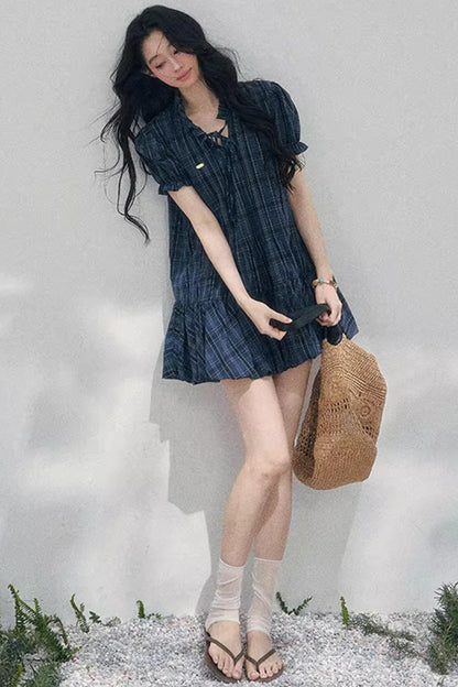 Plaid Puff Sleeve Dress