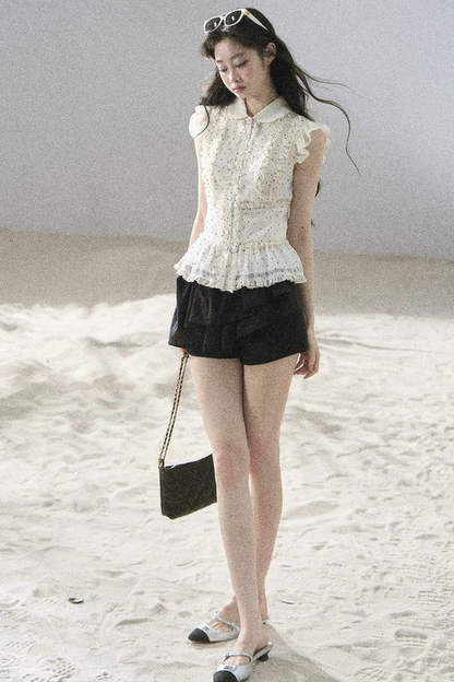 Ruffled Polka Dot Chiffon Blouse