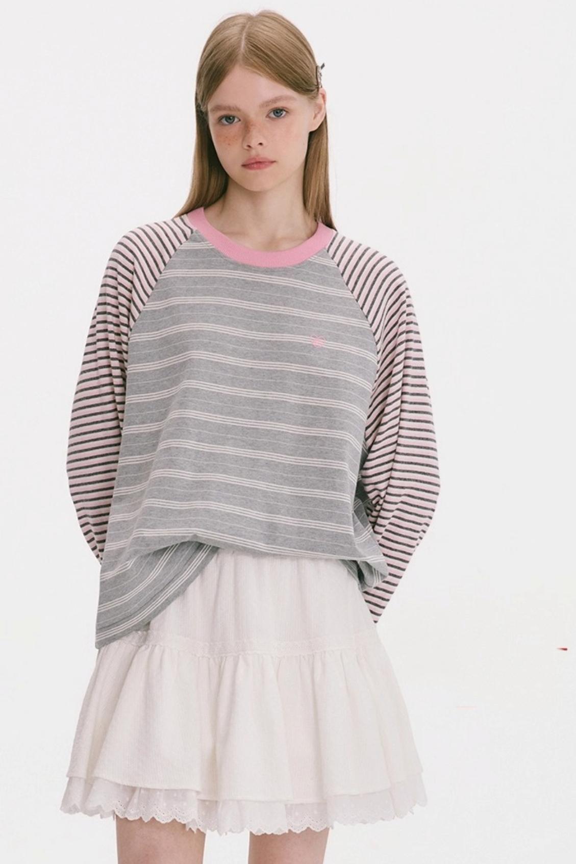 Striped Raglan Sleeve Slim Top