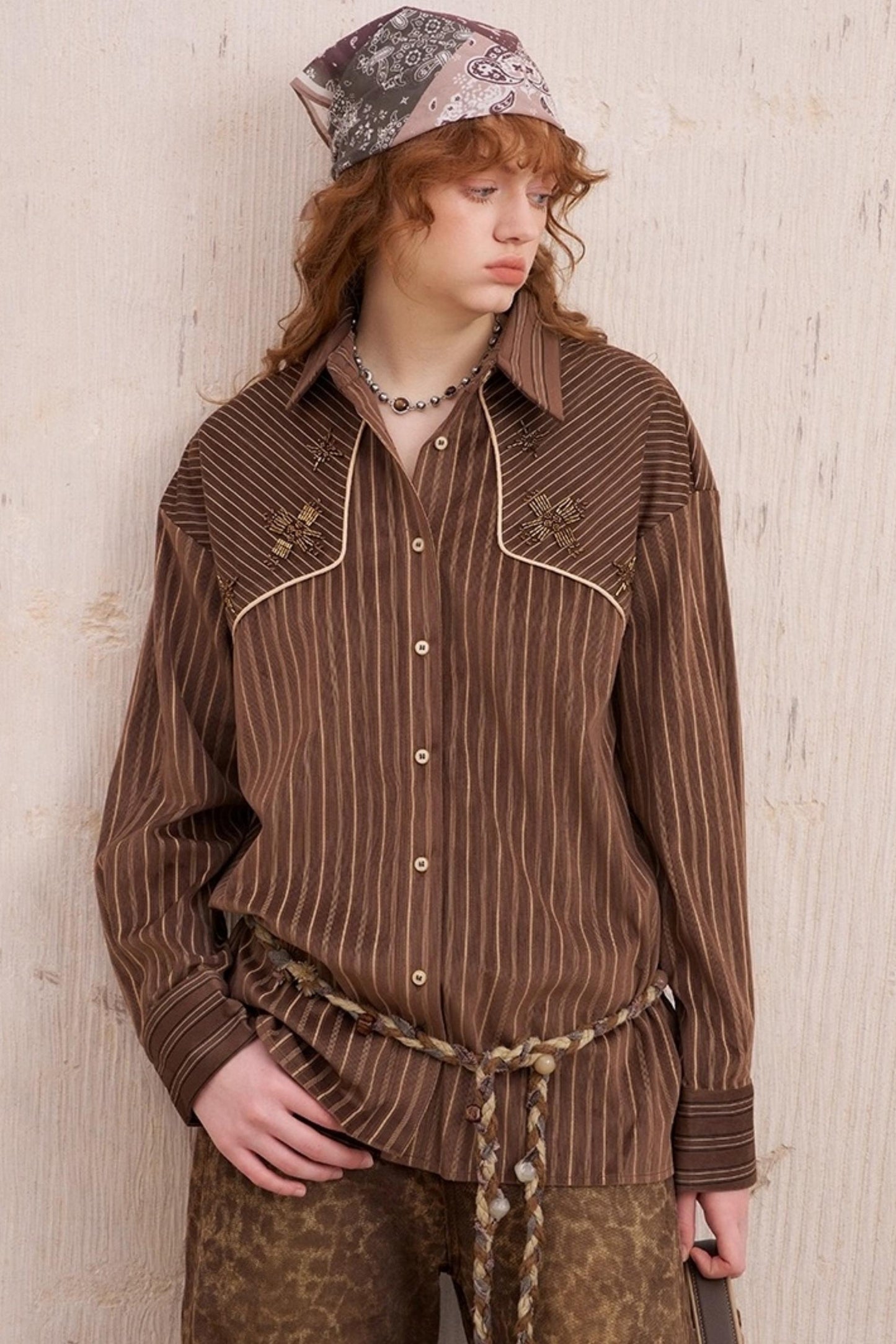 Vintage Beaded Suede Shirt