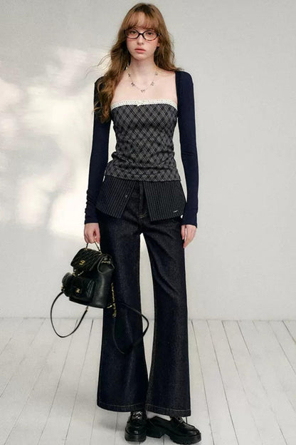 Lace Plaid Patchwork T-Shirt