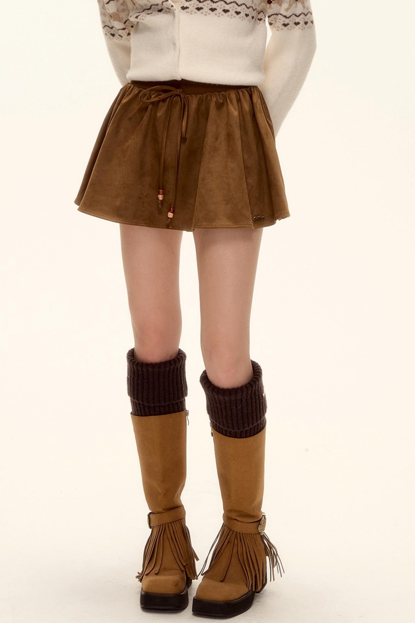 Beaded Suede Puffy Skirt