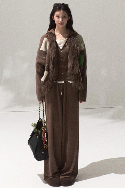 Tears Knit Top & Wide-Leg Pants Set-Up