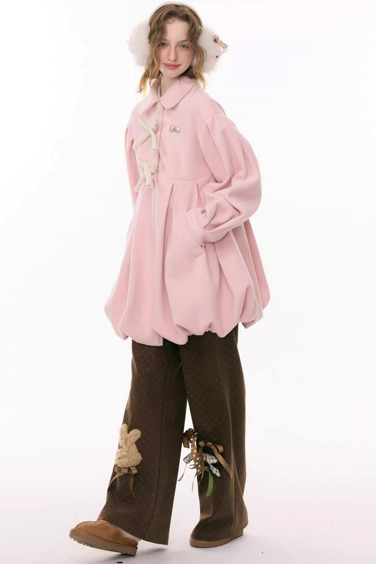 Bowknot Doll Collar Woolen Coat