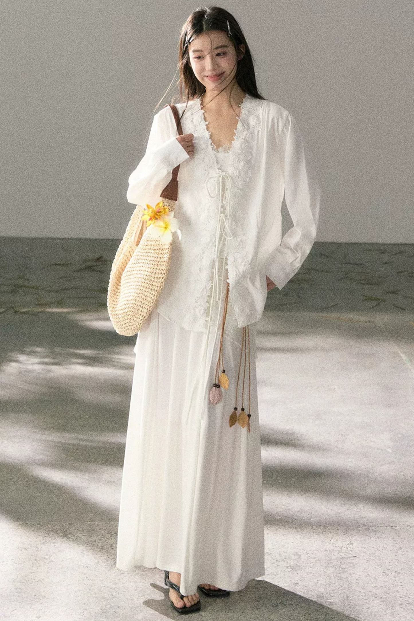 V-Neck Lace Tie Cardigan