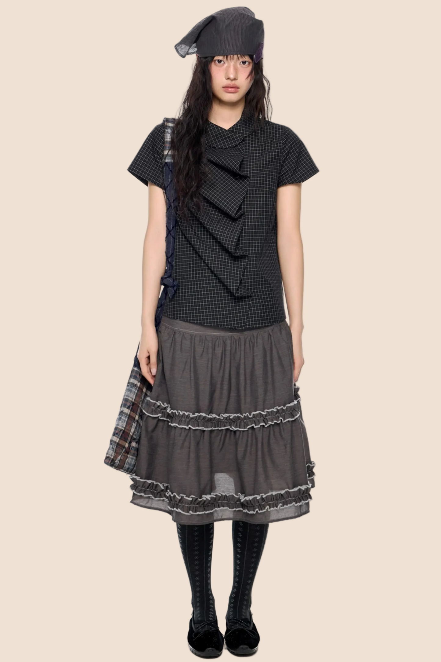 Doll Collar Plaid Blouse