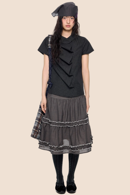 Doll Collar Plaid Blouse