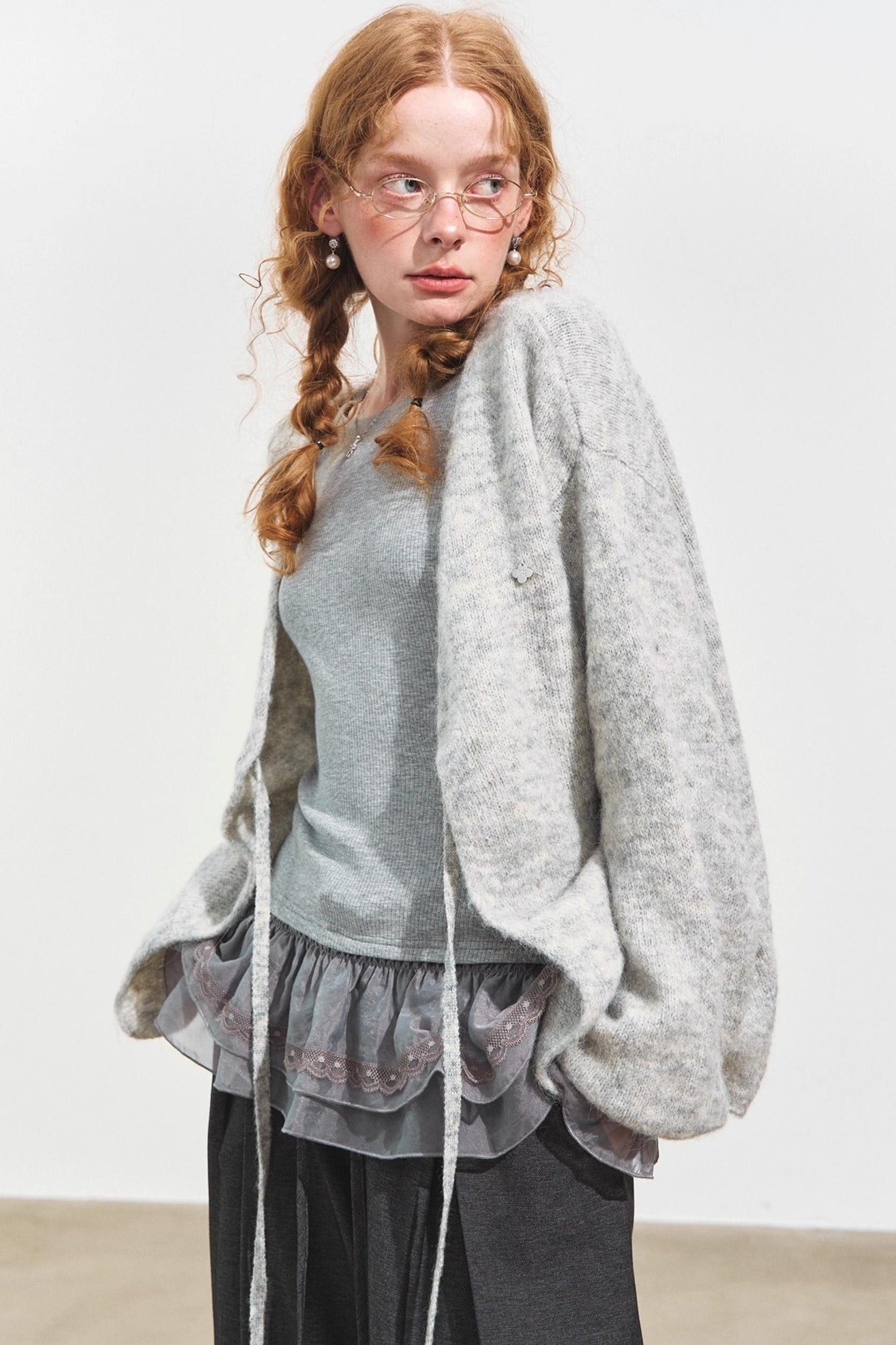 Double-Lace Raglan Sleeve Fleece Top