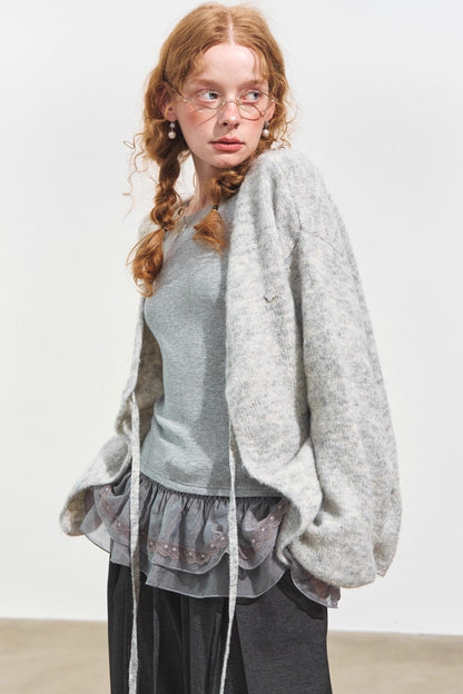 Double-Lace Raglan Sleeve Fleece Top