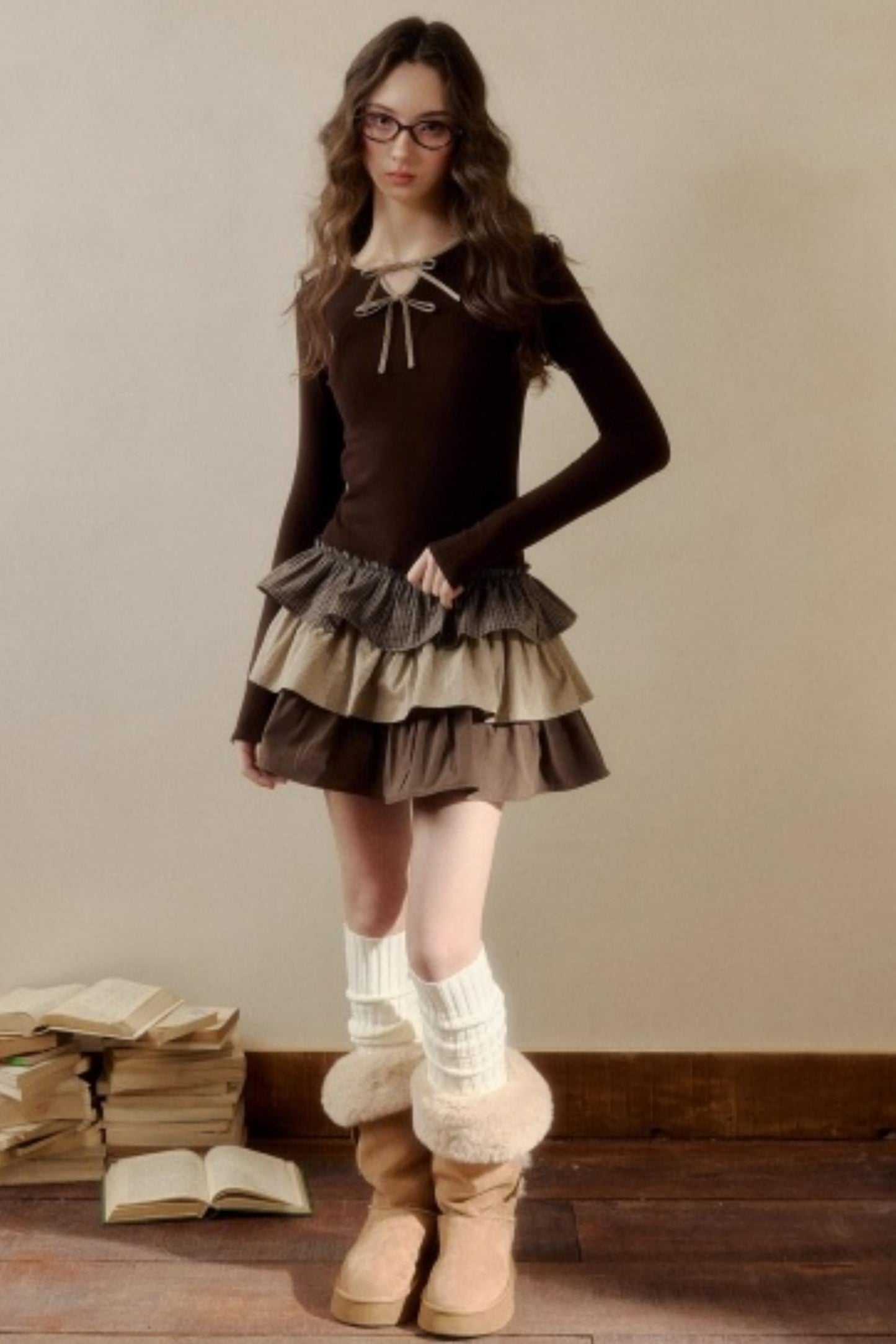 Retro Plaid Knit Tutu Skirt Dress