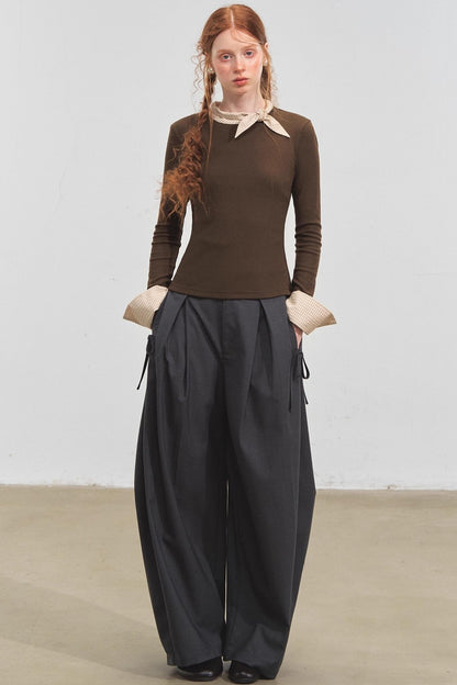 Bow Tie Slim Knit Top