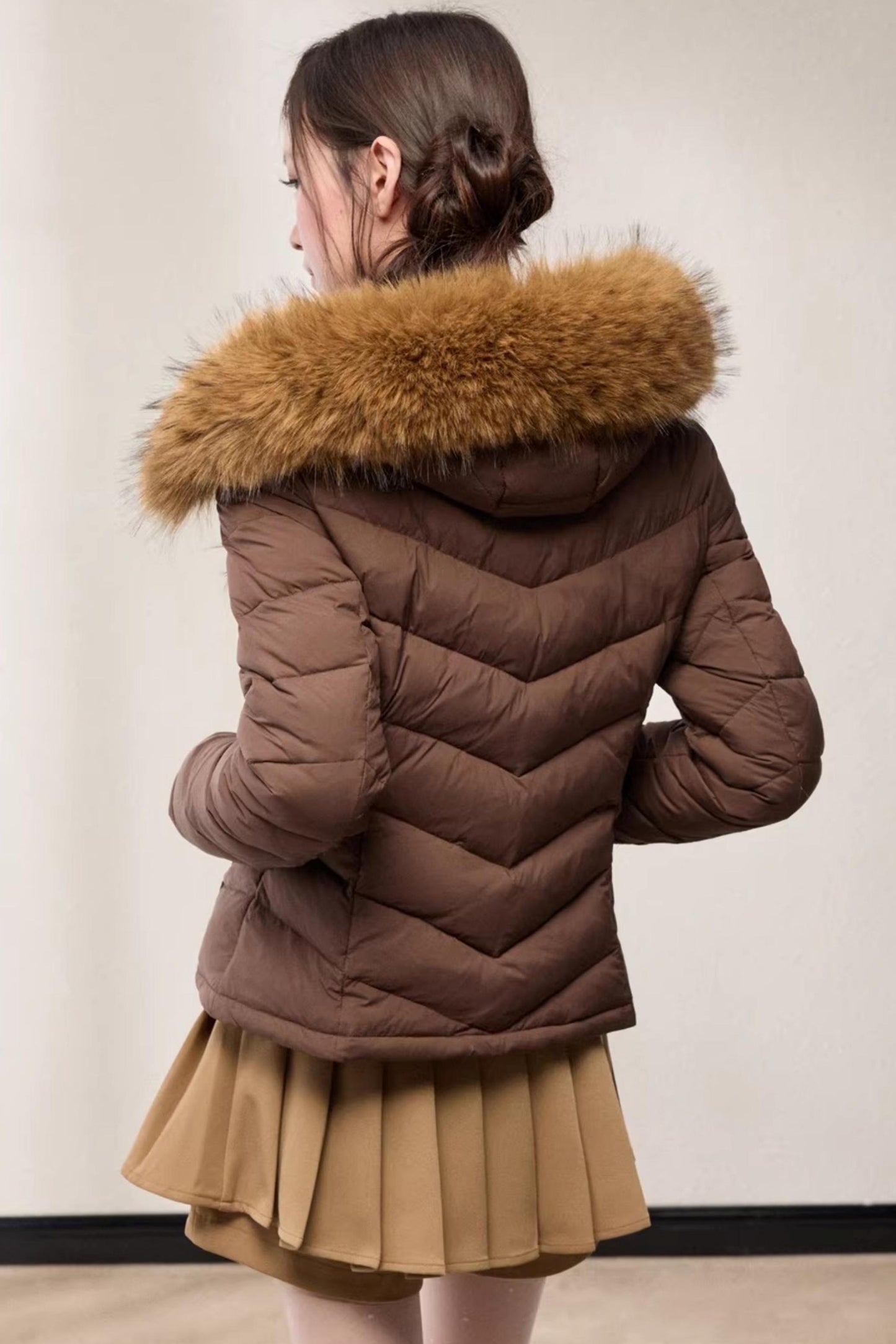 Fur Collar Hooded Slim Fit Jacket