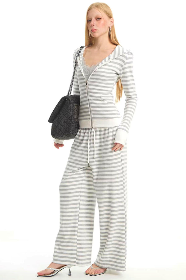 Retro Striped Hooded Top Set-Up