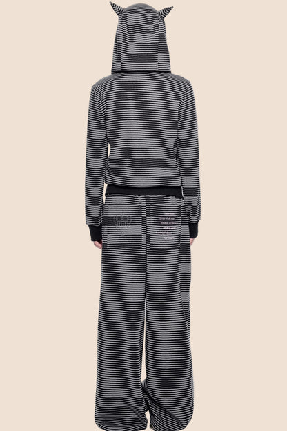 Little Devil Striped Hooded Jacket Set-Up