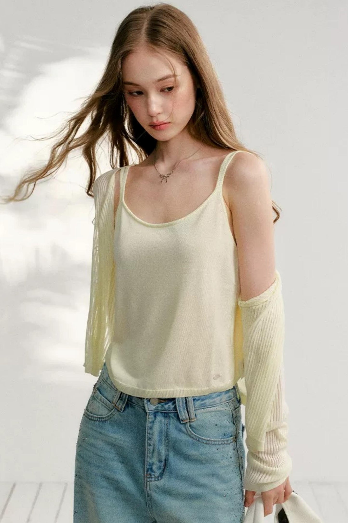 Hollow Knit Cardigan Set